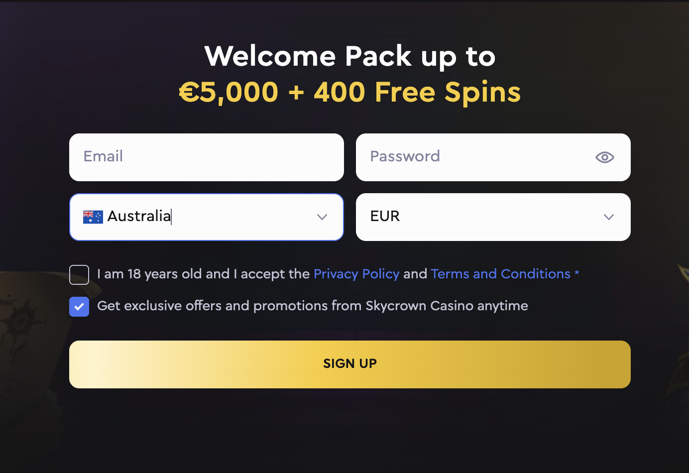 SkyCrown Casino Registration